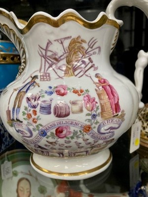 Lot 95 - AN ENGLISH PORCELAIN 'FARMERS ARMS' JUG, PROBABLY COALPORT, DATED 1839
