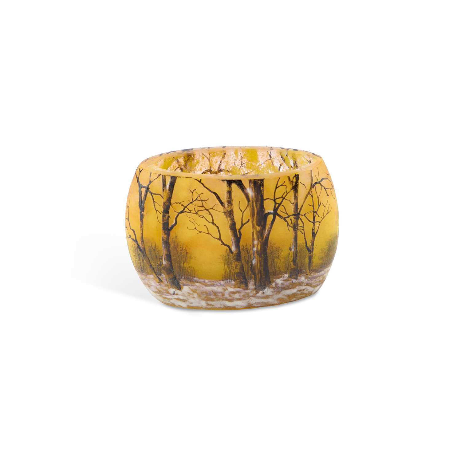 Lot 74 - A DAUM 'WINTER LANDSCAPE' MINIATURE PILLOW VASE, CIRCA 1900