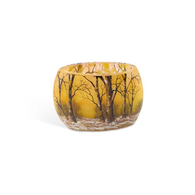 Lot 74 - A DAUM 'WINTER LANDSCAPE' MINIATURE PILLOW VASE, CIRCA 1900
