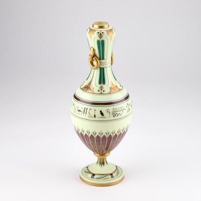Lot 27 - A GRECIAN REVIVAL ENAMEL PAINTED AND GILDED OPAQUE GLASS VASE, 19TH CENTURY