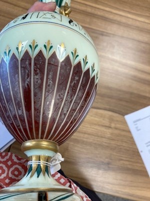 Lot 27 - A GRECIAN REVIVAL ENAMEL PAINTED AND GILDED OPAQUE GLASS VASE, 19TH CENTURY