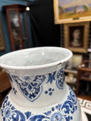 Lot 56 - A PAIR OF DUTCH FAIENCE CYLINDRICAL VASES (ROLWAGEN)