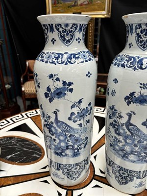 Lot 56 - A PAIR OF DUTCH FAIENCE CYLINDRICAL VASES (ROLWAGEN)
