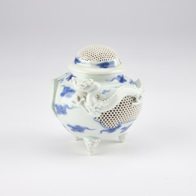 Lot 82 - A JAPANESE HIRADO PORCELAIN RETICULATED CENSER
