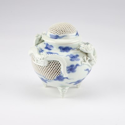 Lot 82 - A JAPANESE HIRADO PORCELAIN RETICULATED CENSER