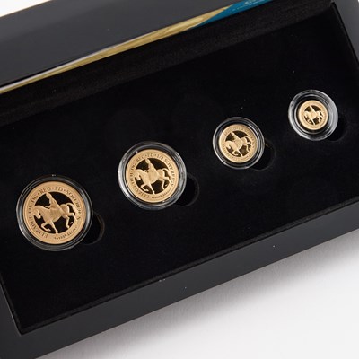 Lot 21 - A FOUR-COIN GOLD PROOF SET, 2023 KING CHARLES CORONATION DOUBLE PORTRAIT  SOVEREIGN PRESTIGE SET