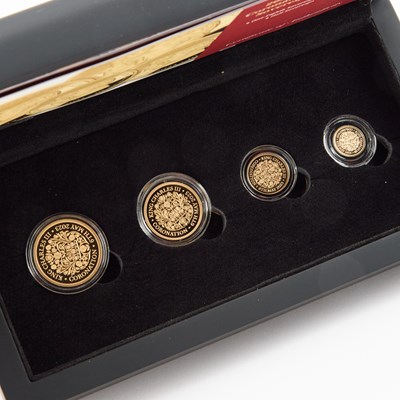 Lot 21 - A FOUR-COIN GOLD PROOF SET, 2023 KING CHARLES CORONATION DOUBLE PORTRAIT  SOVEREIGN PRESTIGE SET