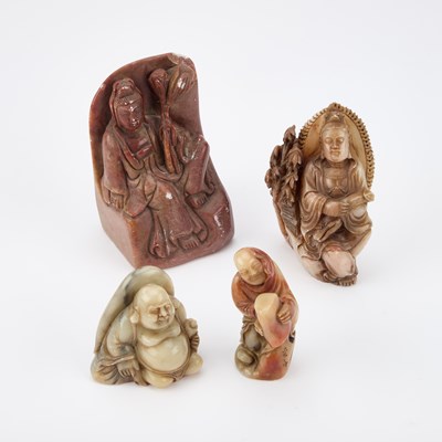 Lot 585 - FOUR CHINESE SHOUSHAN STONE CARVINGS