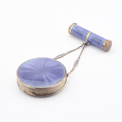 Lot 188 - A GERMAN SILVER AND ENAMEL TANGO COMPACT AND LIPSTICK HOLDER