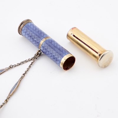 Lot 188 - A GERMAN SILVER AND ENAMEL TANGO COMPACT AND LIPSTICK HOLDER