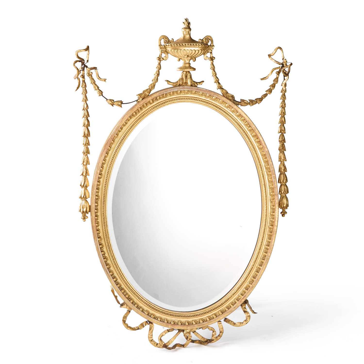 Lot 1338 - AN ADAM REVIVAL GILTWOOD OVAL MIRROR, 19TH CENTURY