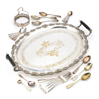 Lot 299 - A LARGE SILVER-PLATED TWO-HANDLED TRAY