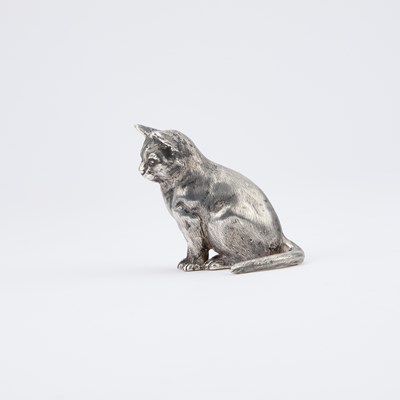 Lot 222 - AN ELIZABETH II CAST SILVER MODEL OF A CAT