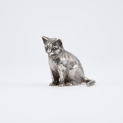 Lot 222 - AN ELIZABETH II CAST SILVER MODEL OF A CAT