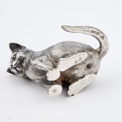Lot 222 - AN ELIZABETH II CAST SILVER MODEL OF A CAT