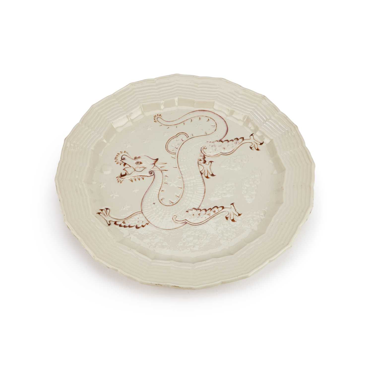 Lot 37 - A RARE BELLEEK 'DRAGON' PLATE, 19TH CENTURY