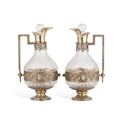 Lot 167 - A PAIR OF FRENCH SILVER-GILT MOUNTED 'ARABESQUE' EWERS, IN LOUIS XVI STYLE