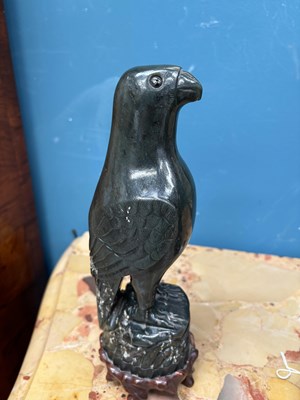 Lot 1005 - A PAIR OF CHINESE SPINACH GREEN JADE MODELS OF BIRDS