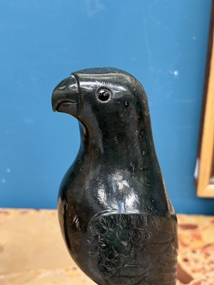 Lot 1005 - A PAIR OF CHINESE SPINACH GREEN JADE MODELS OF BIRDS