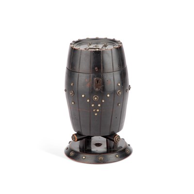 Lot 1349 - A MID-19TH CENTURY TREEN BARREL-FORM TOBACCO BOX