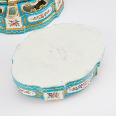 Lot 44 - A PAIR OF SÈVRES 'BLEU CÉLESTE' GROUND VASES AND STANDS (VASES 'HOLLANDOIS'), 19TH CENTURY