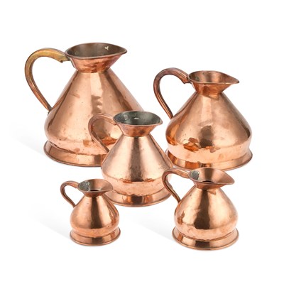 Lot 178 - FIVE GRADUATED 19TH CENTURY COPPER HAYSTACK MEASURES