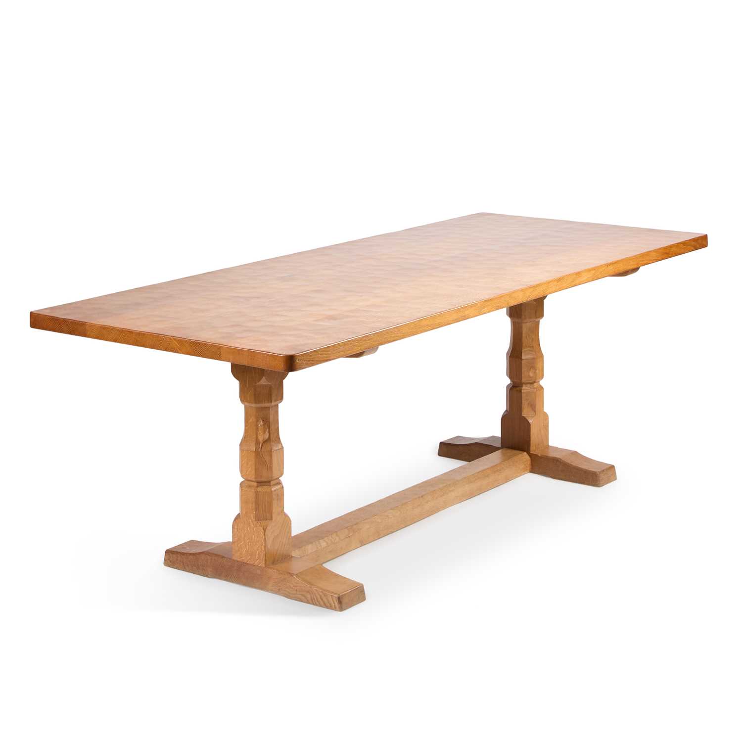 Lot 1355 - ROBERT THOMPSON OF KILBURN, A MOUSEMAN OAK 7-FOOT DINING TABLE