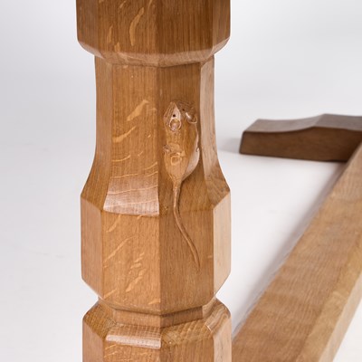 Lot 1355 - ROBERT THOMPSON OF KILBURN, A MOUSEMAN OAK 7-FOOT DINING TABLE
