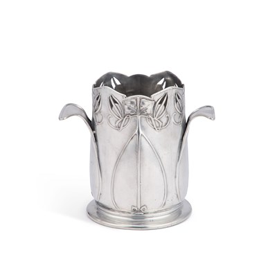 Lot 311 - ARCHIBALD KNOX (1864-1933) FOR LIBERTY & CO, A TUDRIC PEWTER BOTTLE STAND