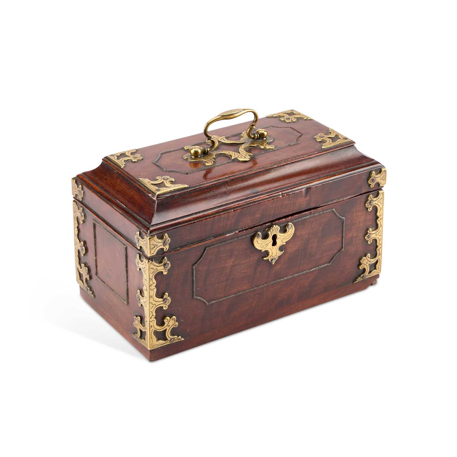 Lot 11 - A GEORGE III BRASS-MOUNTED MAHOGANY TEA CADDY