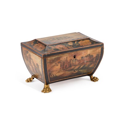 Lot 43 - AN UNUSUAL 19TH CENTURY PENWORK WORKBOX
