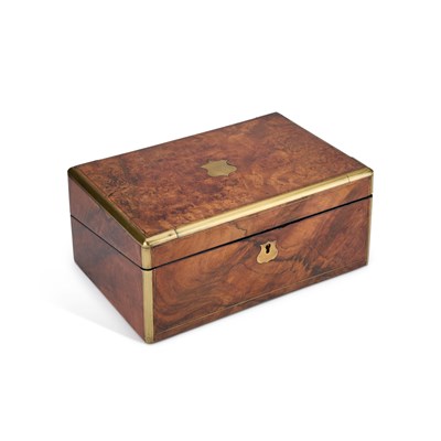 Lot 39 - A MID-19TH CENTURY BRASS-BOUND BURR WALNUT WRITING SLOPE