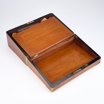 Lot 39 - A MID-19TH CENTURY BRASS-BOUND BURR WALNUT WRITING SLOPE