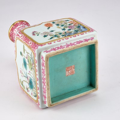 Lot 63 - A CHINESE PUCE-DECORATED FAMILLE ROSE VASE