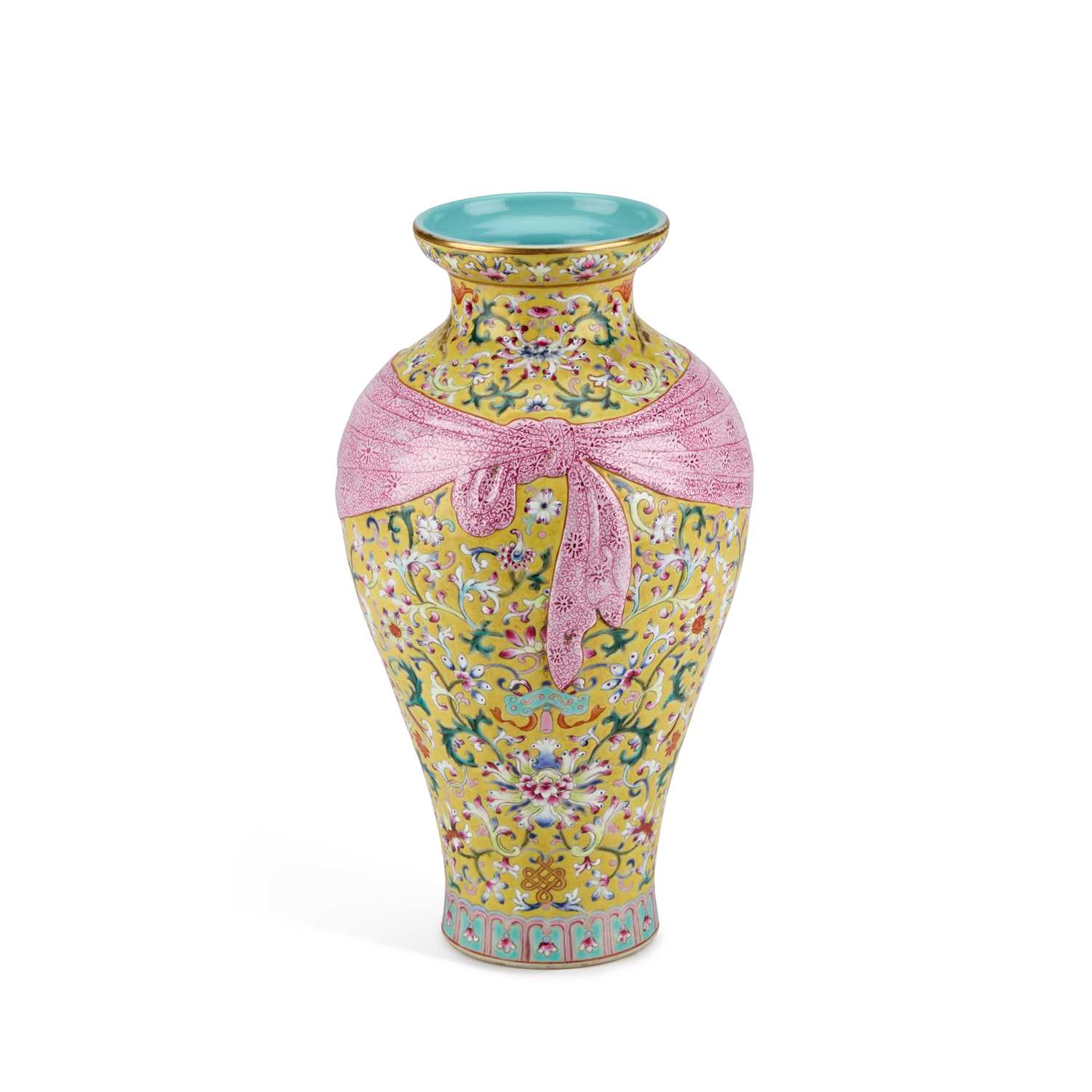 Lot 94 - A CHINESE FAMILLE ROSE YELLOW-GROUND VASE