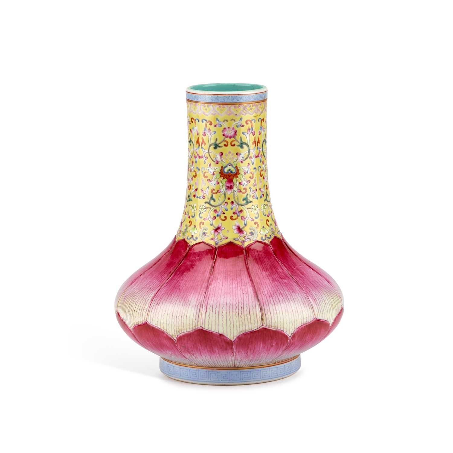 Lot 176 - A CHINESE FAMILLE ROSE 'LOTUS' BOTTLE VASE