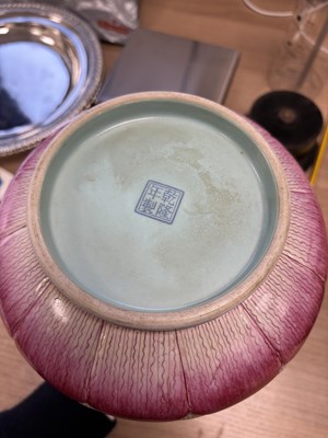 Lot 176 - A CHINESE FAMILLE ROSE 'LOTUS' BOTTLE VASE