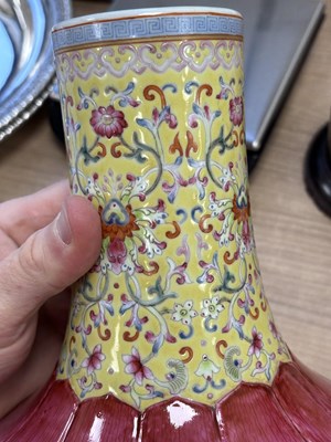 Lot 176 - A CHINESE FAMILLE ROSE 'LOTUS' BOTTLE VASE
