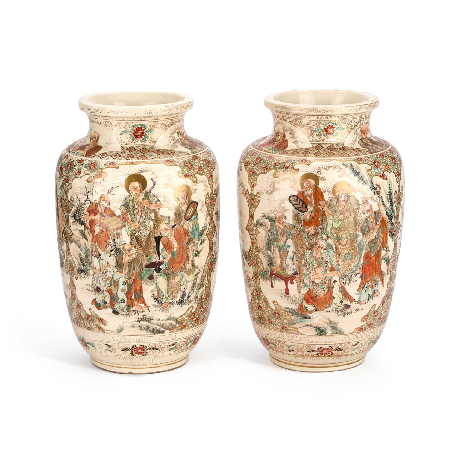 Lot 48 - A LARGE PAIR OF JAPANESE SATSUMA VASES, EARLY 20TH CENTURY