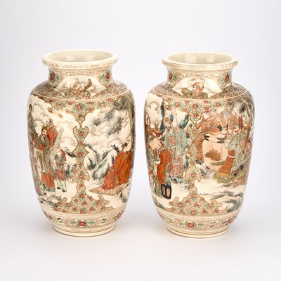 Lot 48 - A LARGE PAIR OF JAPANESE SATSUMA VASES, EARLY 20TH CENTURY