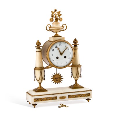 Lot 706 - A LARGE FRENCH GILT-METAL MOUNTED WHITE MARBLE MANTEL CLOCK