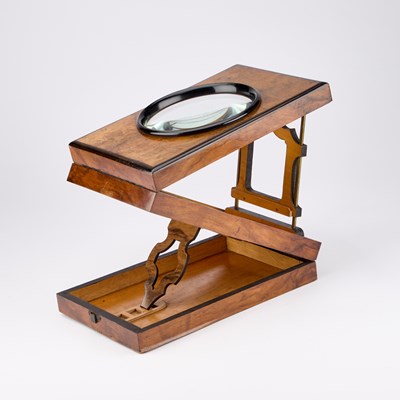 Lot 54 - A 19TH CENTURY WALNUT AND EBONISED GRAPHOSCOPE