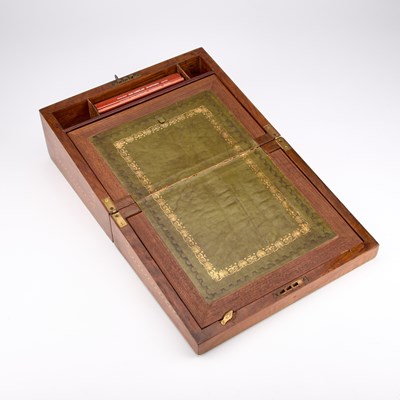 Lot 1 - A 19TH CENTURY WALNUT AND TUNBRIDGE WARE WRITING SLOPE