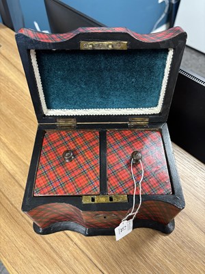 Lot 75 - A 19TH CENTURY ROYAL STUART TARTAN WARE TEA CADDY