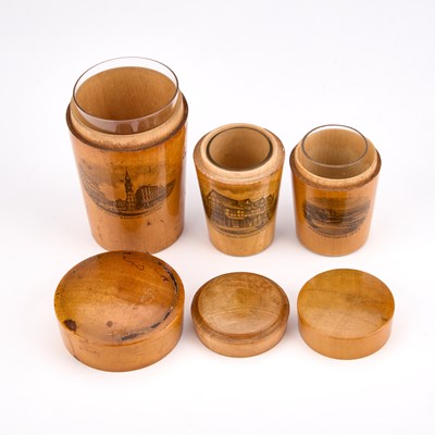 Lot 60 - THREE MAUCHLINE WARE GLASS HOLDERS