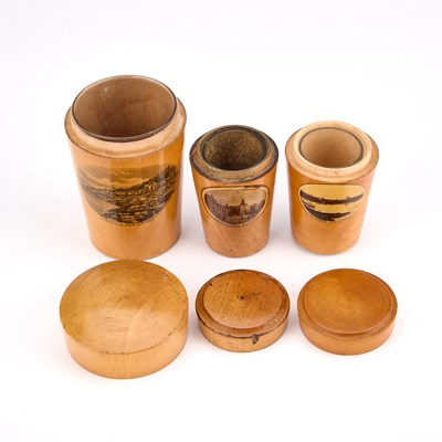 Lot 8 - THREE MAUCHLINE WARE GLASS HOLDERS