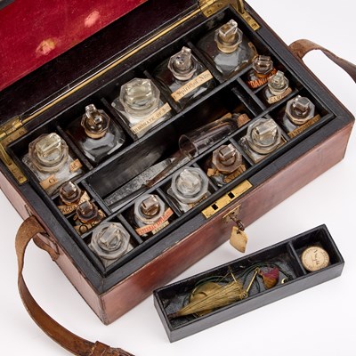 Lot 7 - A VICTORIAN LEATHER-BOUND APOTHECARY BOX