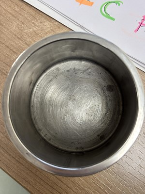 Lot 241 - ARCHIBALD KNOX (1864-1933) FOR LIBERTY & CO, A TUDRIC PEWTER AND ENAMEL BISCUIT BARREL