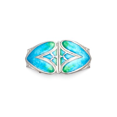 Lot 750 - ARCHIBALD KNOX (1864-1933) FOR LIBERTY & CO, A SILVER AND ENAMEL TWO PART BUCKLE