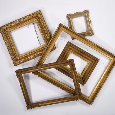 Lot 870 - FIVE 18TH/ 19TH CENTURY CARVED GILT AND GESSO PICTURE FRAMES